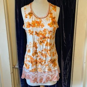 Logo by Lori Goldstein lace floral ruffle tunic top size small